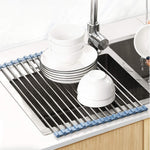 Over The Sink Dish Drying Rack, Roll Up Dish Drying Rack Kitchen Dish Rack Stainless Steel Sink Drying Rack, Foldable Dish Drainer, 17.5''x11.8''