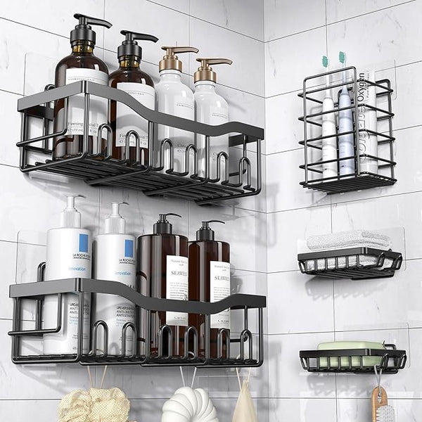 Adhesive Shower Caddy – 5 Pack Stainless Steel Bathroom & Kitchen Organizer