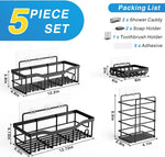 Adhesive Shower Caddy – 5 Pack Stainless Steel Bathroom & Kitchen Organizer