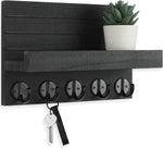 Lwenki Wall-Mounted Key Holder with Shelf – Black Paulownia Wood
