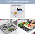 Over The Sink Dish Drying Rack, Roll Up Dish Drying Rack Kitchen Dish Rack Stainless Steel Sink Drying Rack, Foldable Dish Drainer, 17.5''x11.8''