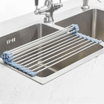 Over The Sink Dish Drying Rack, Roll Up Dish Drying Rack Kitchen Dish Rack Stainless Steel Sink Drying Rack, Foldable Dish Drainer, 17.5''x11.8''