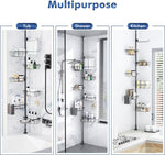 6-Tier Adjustable Tension Pole Shower Caddy – Corner Bathroom Organizer
